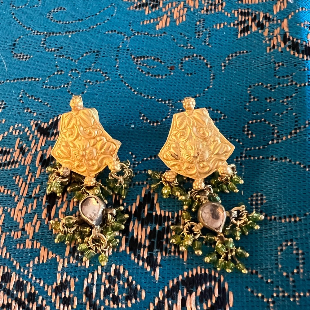 Indian style Gold and Green Earrings